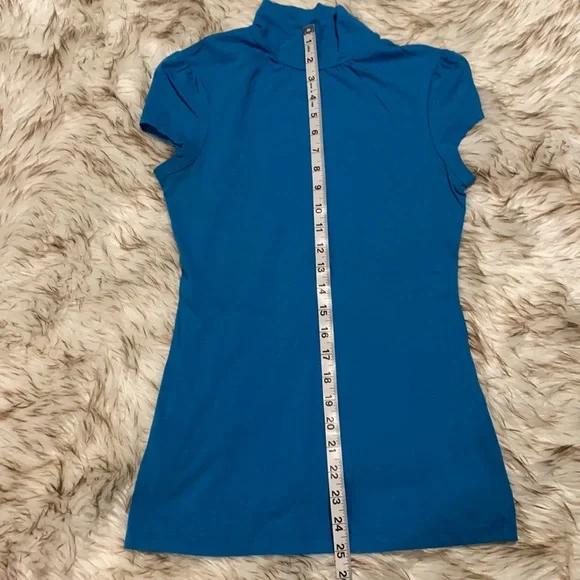 Express High Neck Top Turtle Neck Short Sleeve Blue Size Small - Picture 4 of 4